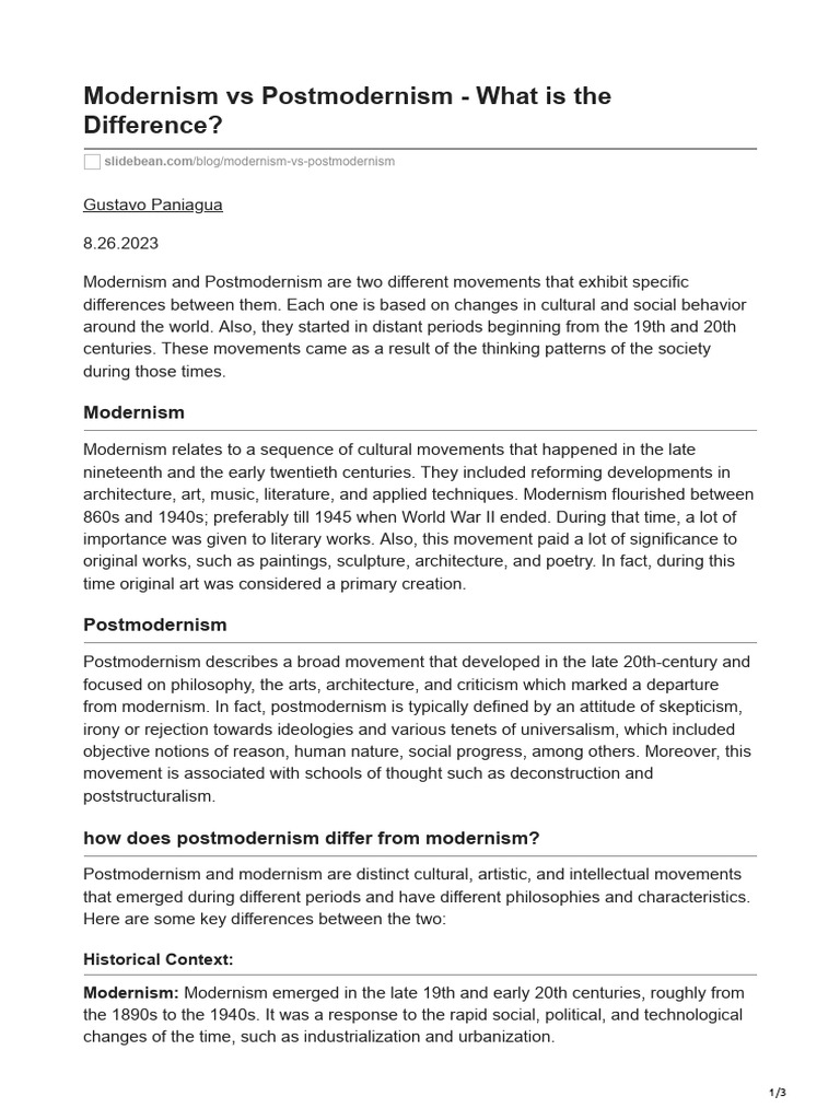 Modernism vs Postmodernism Explained | PDF | Postmodernism | Modernism