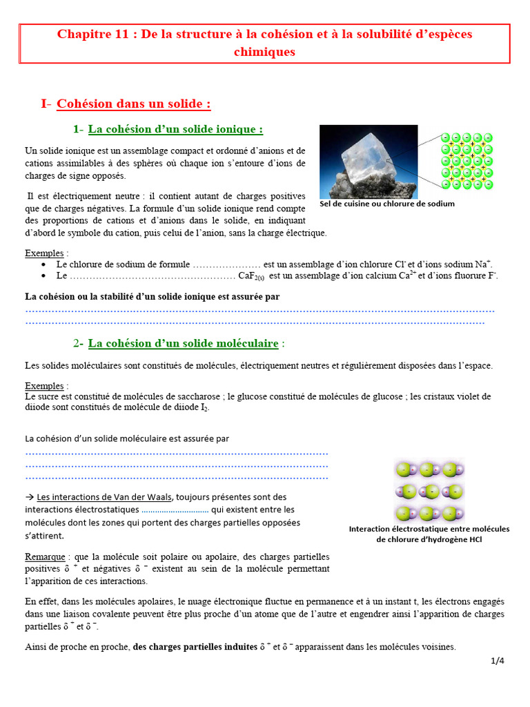 Cohésion et dissolution des solides chimiques | PDF | Ion | Polarité ...