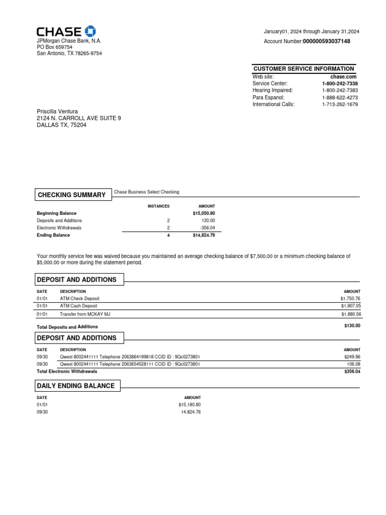Chase Bank Statement PDF Chase Bank Banking Technology