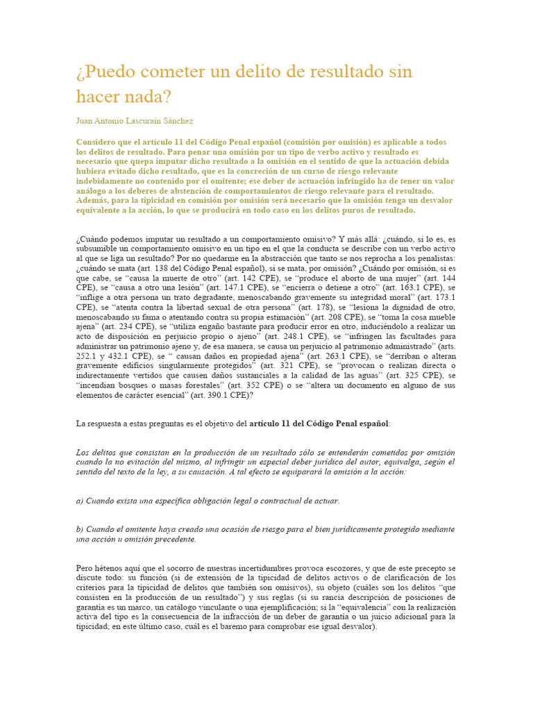 Comisión por omisión en delitos de resultado | PDF | Justicia | Crimen ...