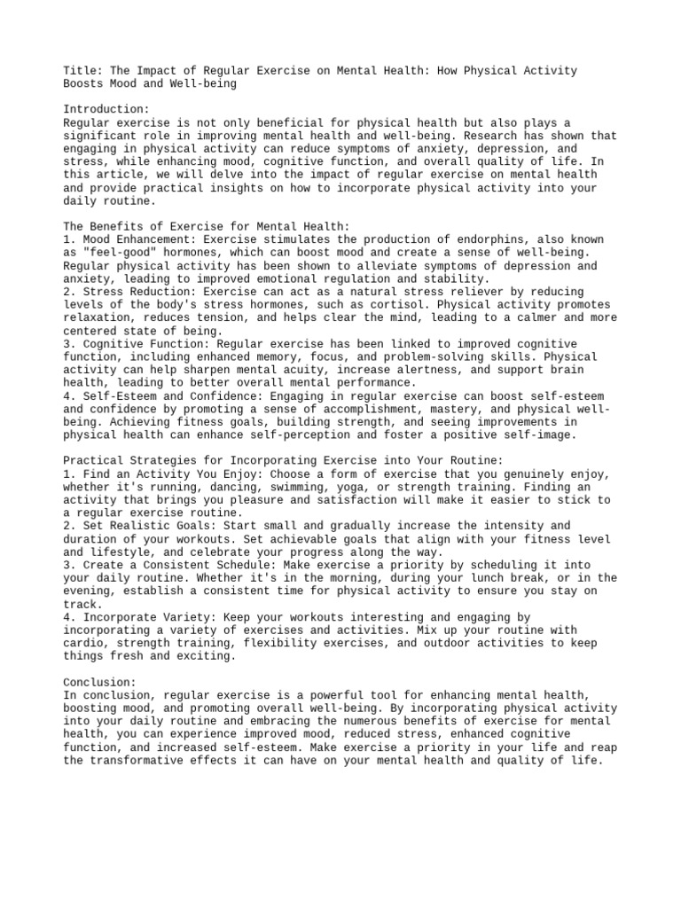 EXERCISE AND MENTAL HEALTH PEER REVIEWED ARTICLES visual data 3