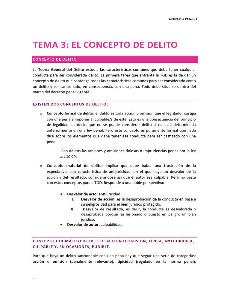 Tema 3. El Concepto de Delito | PDF | Derecho penal | Intención ...