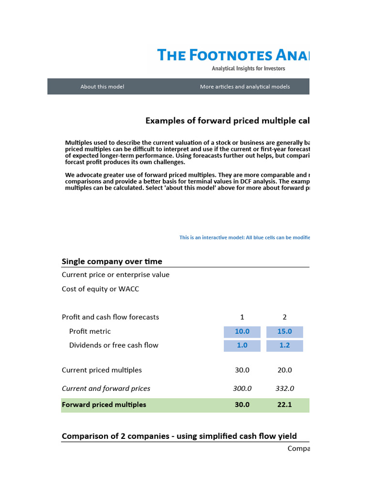 Forward Priced Multiple Calculations The Footnotes Analyst | PDF ...