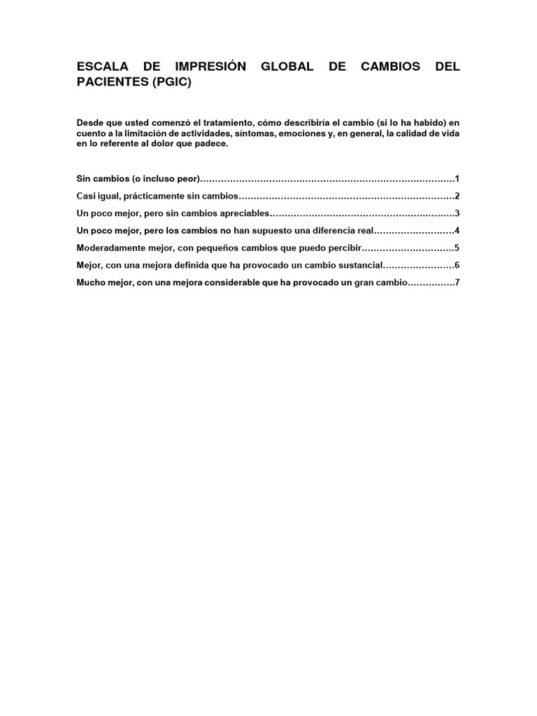 Escala PGIC de Cambios en Pacientes | PDF