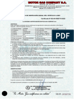 Certificado de Inspección Anual Del Vehículo A GNV Certificado N°SD-05-0050716-2022