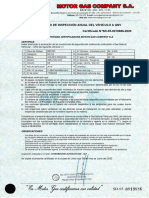 Certificado de Inspección Anual Del Vehículo A GNV Certificado N°SD-05-0019886-2023