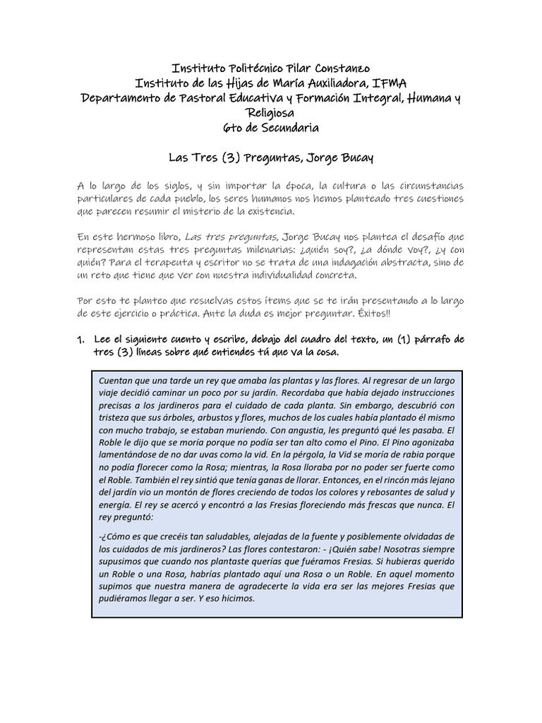 Las tres preguntas de jorge bucay para tu proyecto de vida pdf