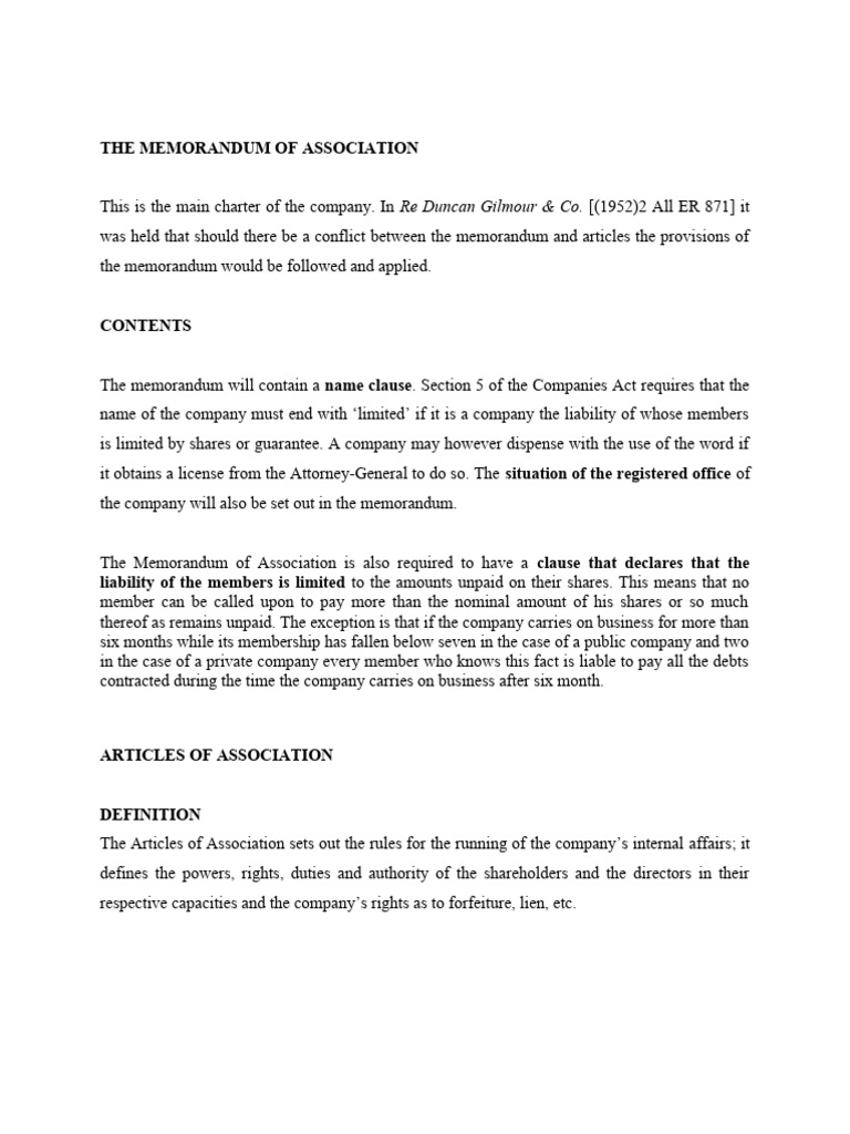 The Memorandum and Articles of Association Masomowk3 | PDF | Companies ...