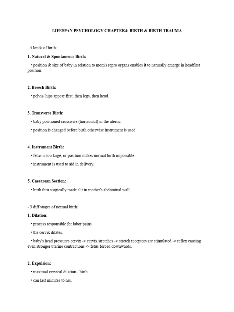 Birth Types and Trauma Explained | PDF | Childbirth | Uterus