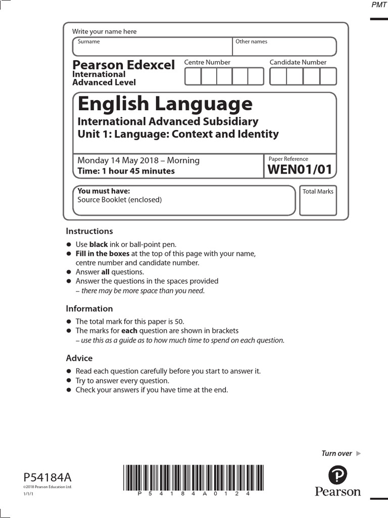June 2018 Ial Qp Unit 1 Edexcel English Language A Level Pdf