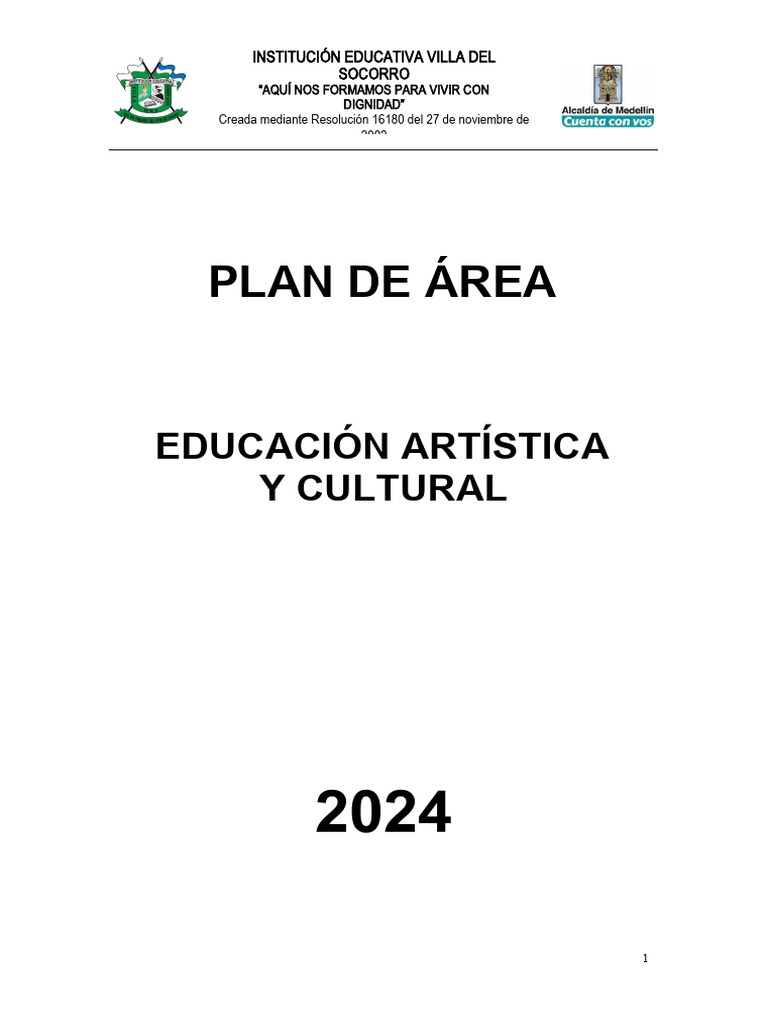 Plan de Educación Artística 2024 | PDF | Educación en artes visuales ...