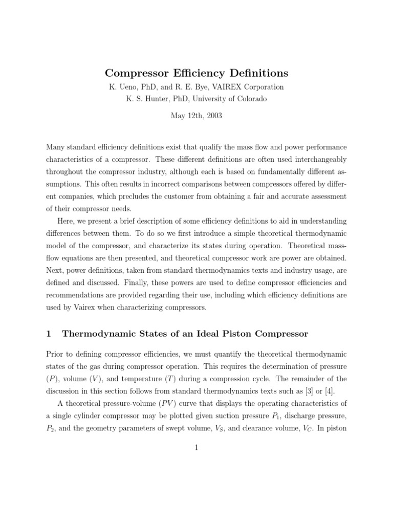 Compressor Efficiency PDF Volume Heat