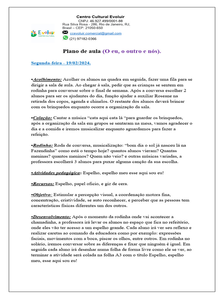 Plano de Aula Maternal 2 C Professora Stephanie | PDF | Pedagogia ...