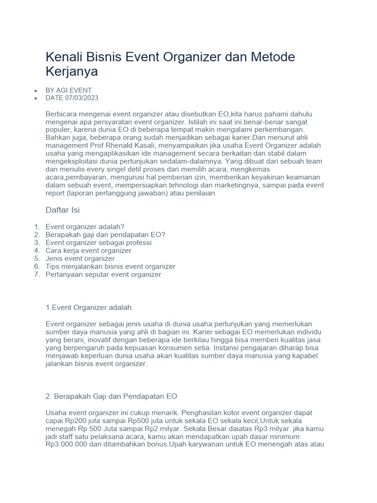 Kenali Bisnis Event Organizer Dan Metode Kerjanya Pdf Karier