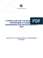 Curriculum For The Bachelors Programme in Chemical Engineering and Biotechnology 2022