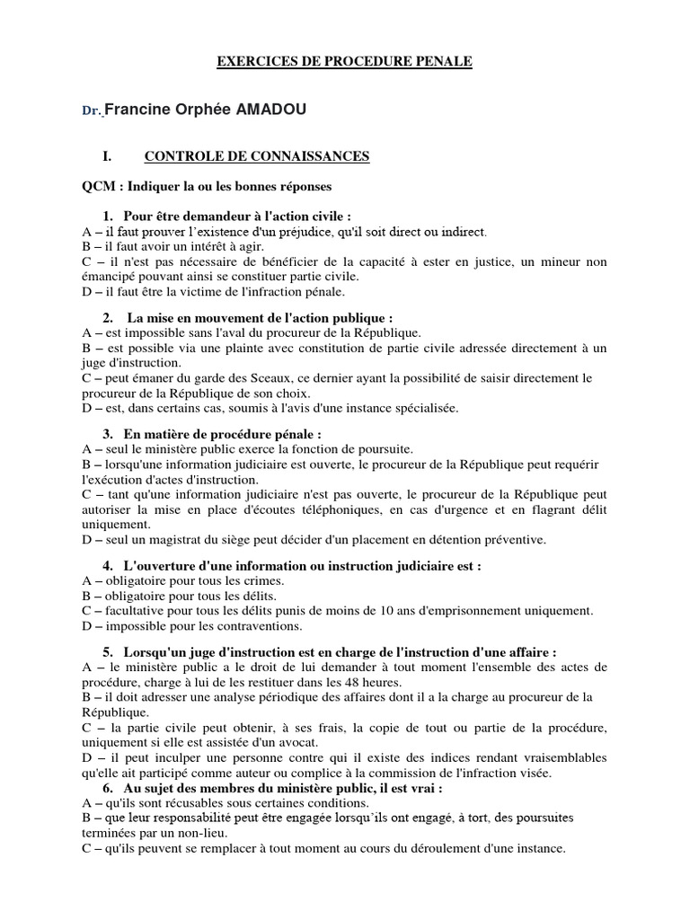 Exercices de procédure pénale détaillés | PDF | Loi criminelle | Loi ...
