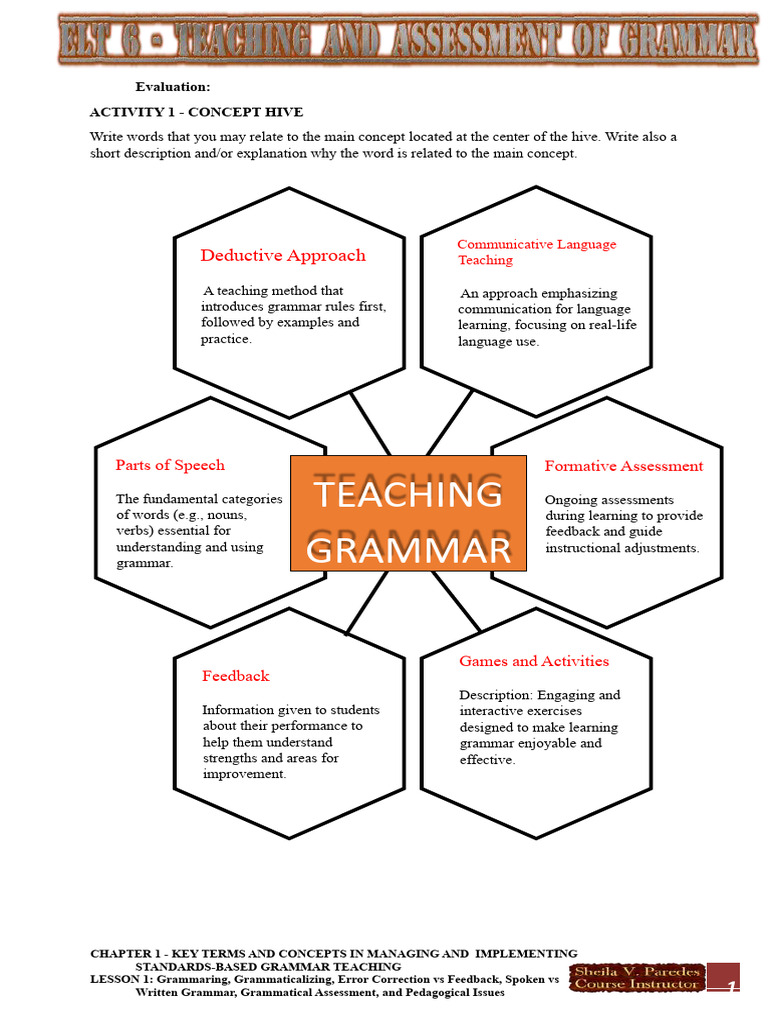 ELT 6 - Teaching and Assessment of Grammar - C1 - L1 - ActivitySheets ...