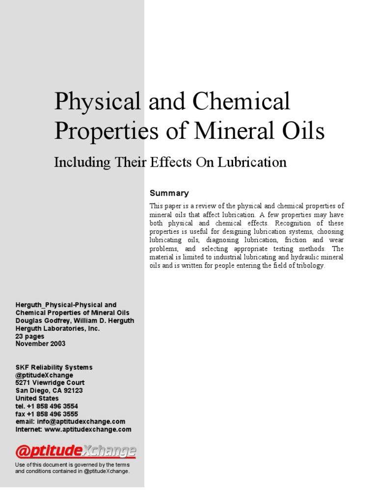 Physical and Chemical Properties of Mineral Oils | PDF | Viscosity ...