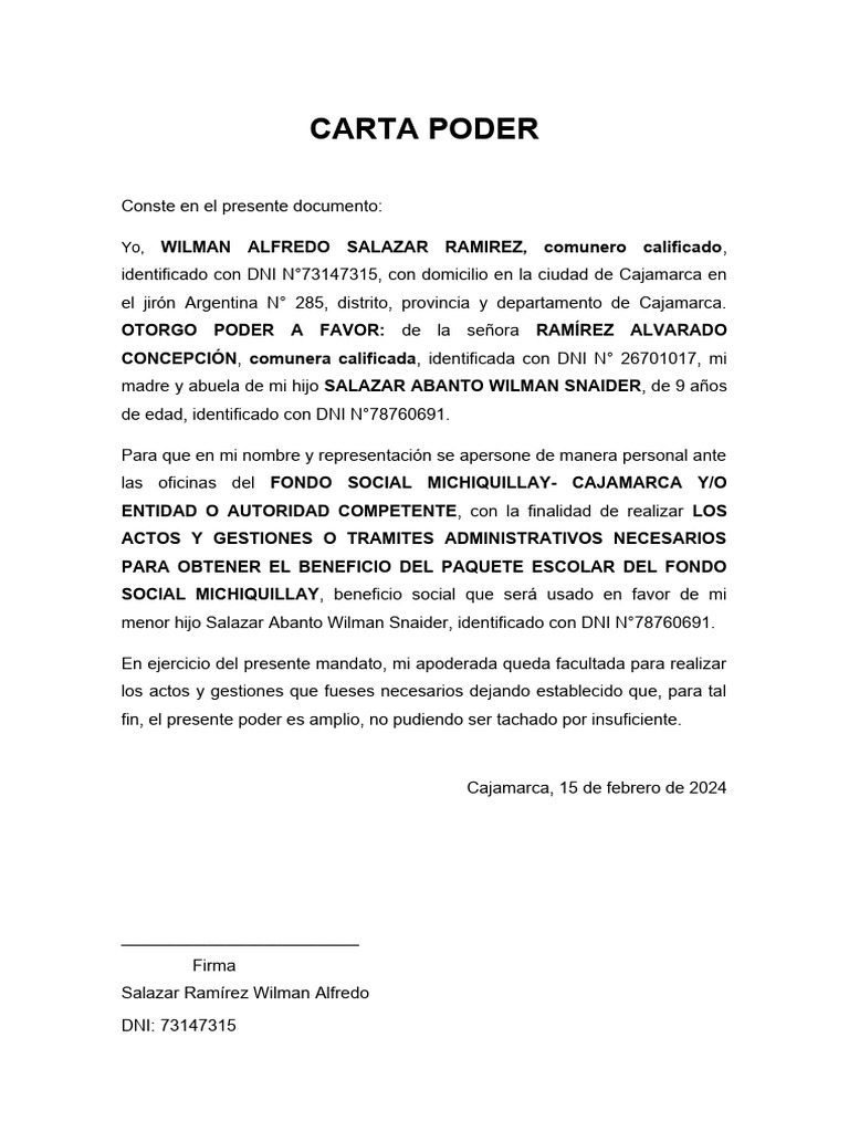 Carta Poder para Trámites Escolares | PDF | Política