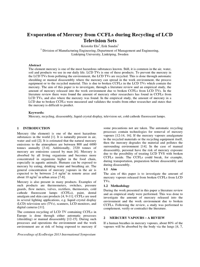 Mercury in TV PDF Fluorescent Lamp