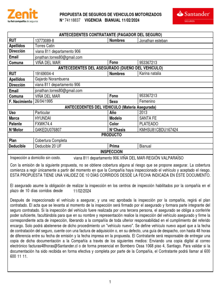 Propuesta 74118837 13773089 | PDF | Póliza de seguros | Seguro