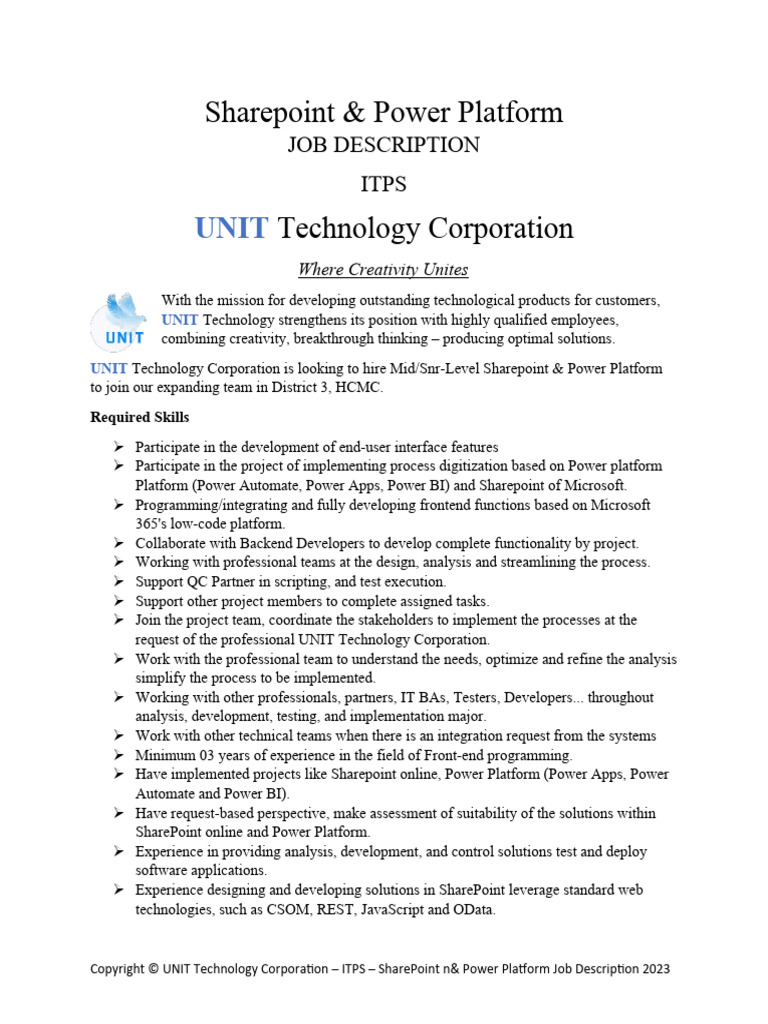 Sharepoint power platform job description 2023 pdf