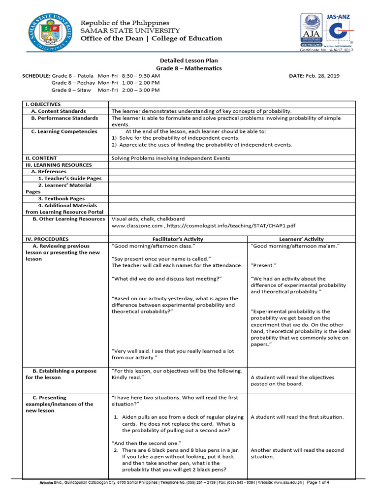 Solving Problems Involving Independent Events | PDF | Learning ...