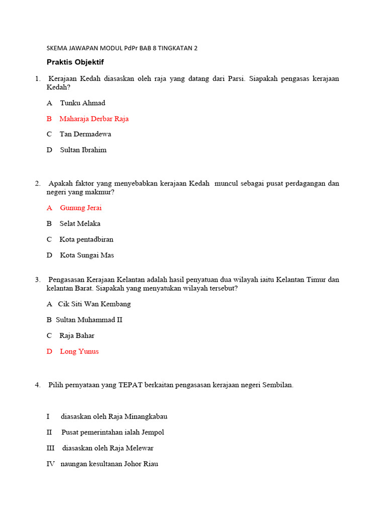 Skema Jawapan Modul Pdpr Bab 8 Sej Ting 2 Pdf