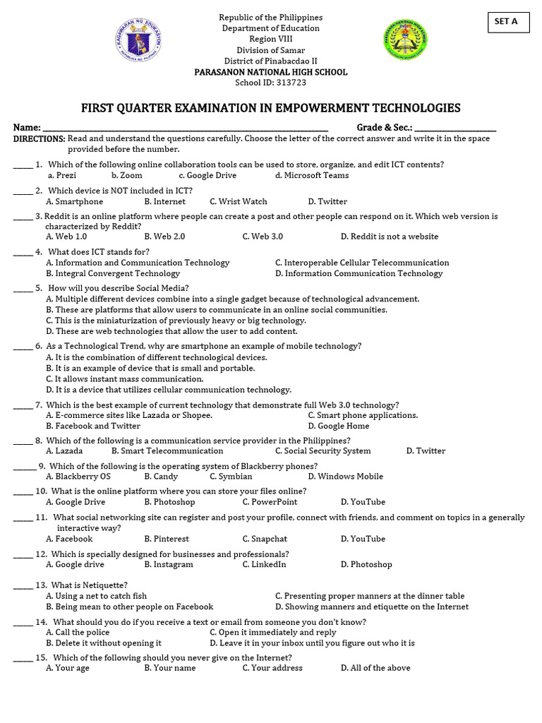 Empowerment Technologies Exam Questions | PDF | World Wide Web ...