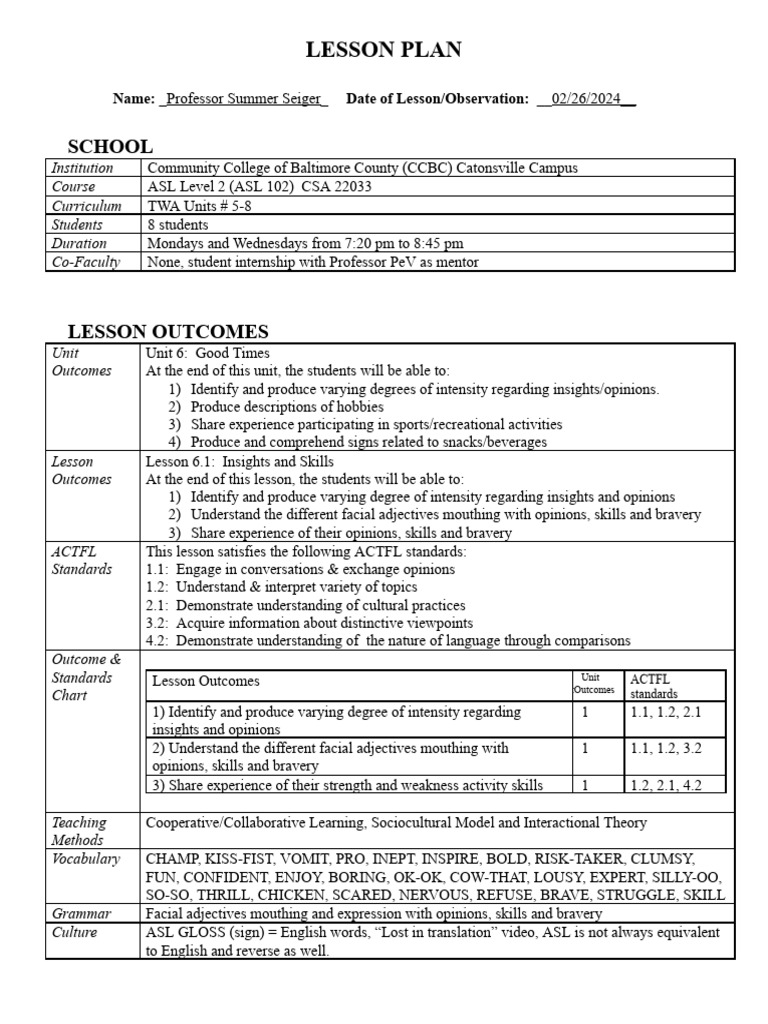 Lesson Plan For Unit 6 | PDF | Learning | Cognition
