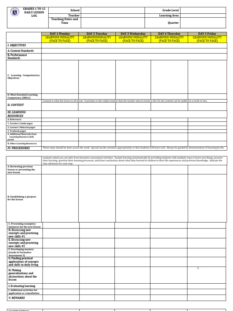 Daily Lesson Log for Grades 1-12 | PDF | Learning | Behavior Modification
