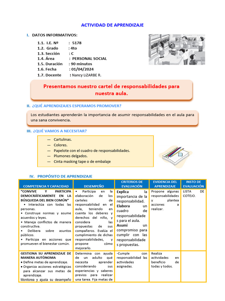 Carteles de Responsabilidades en el Aula | PDF | Evaluación | Aprendizaje