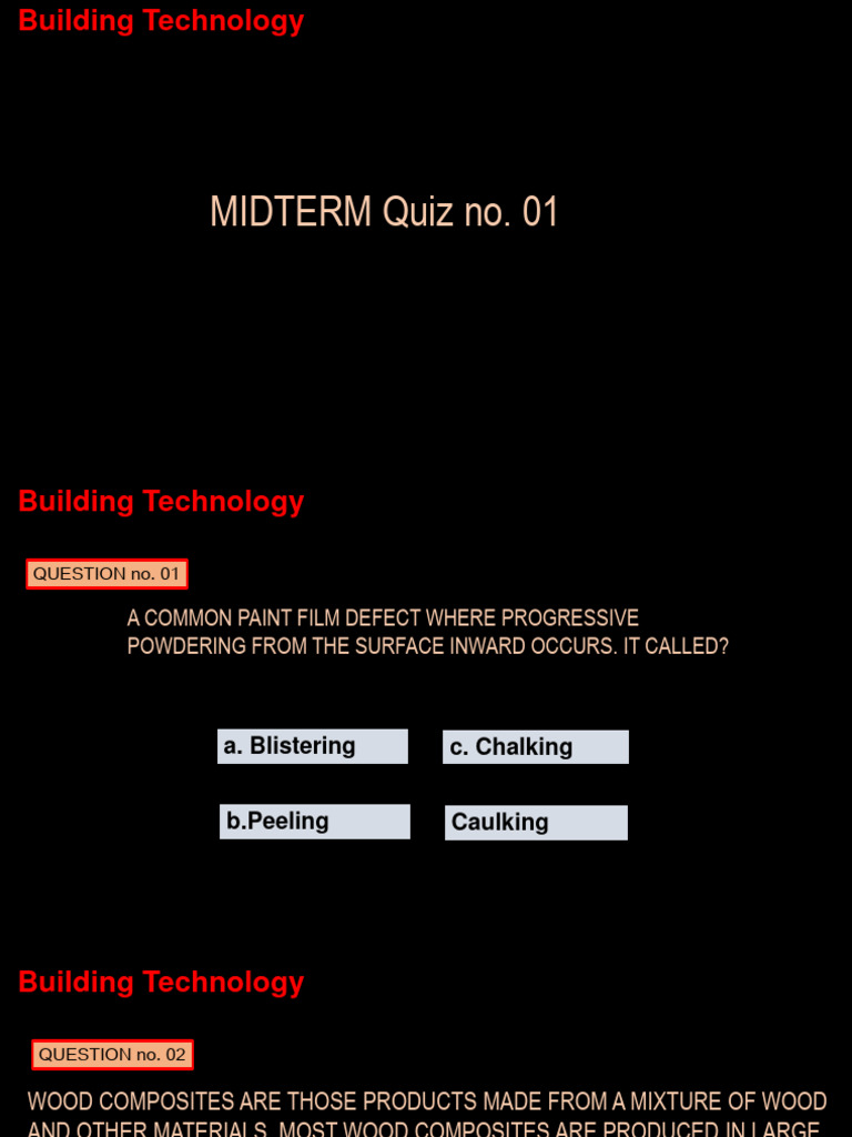 Building Technology Midterm Quiz 01 | PDF | Plywood | Concrete