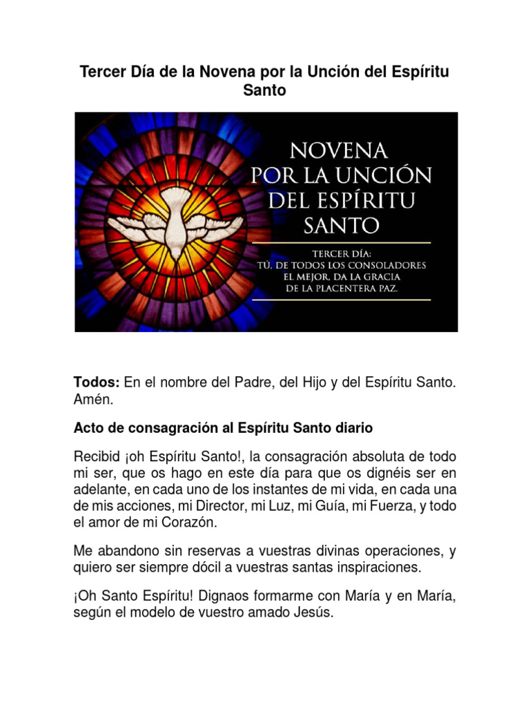 Tercer Día de la Novena al Espíritu Santo | PDF | espíritu Santo | Oración