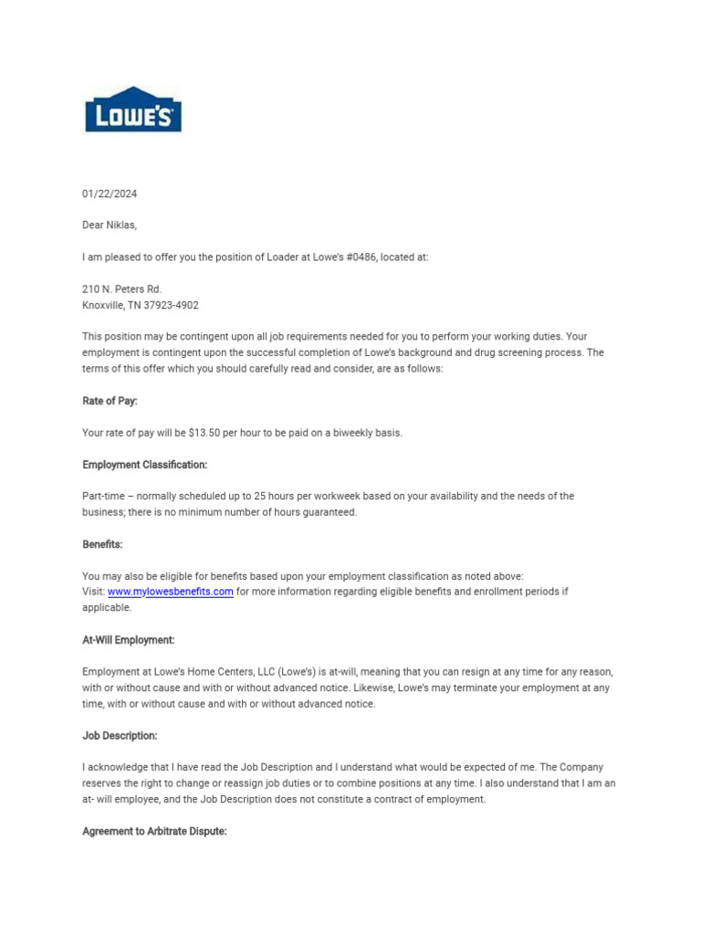 Lowe's+Hourly+Offer+ +Stores+and+Supply+Chain+2024!01!22 | PDF ...