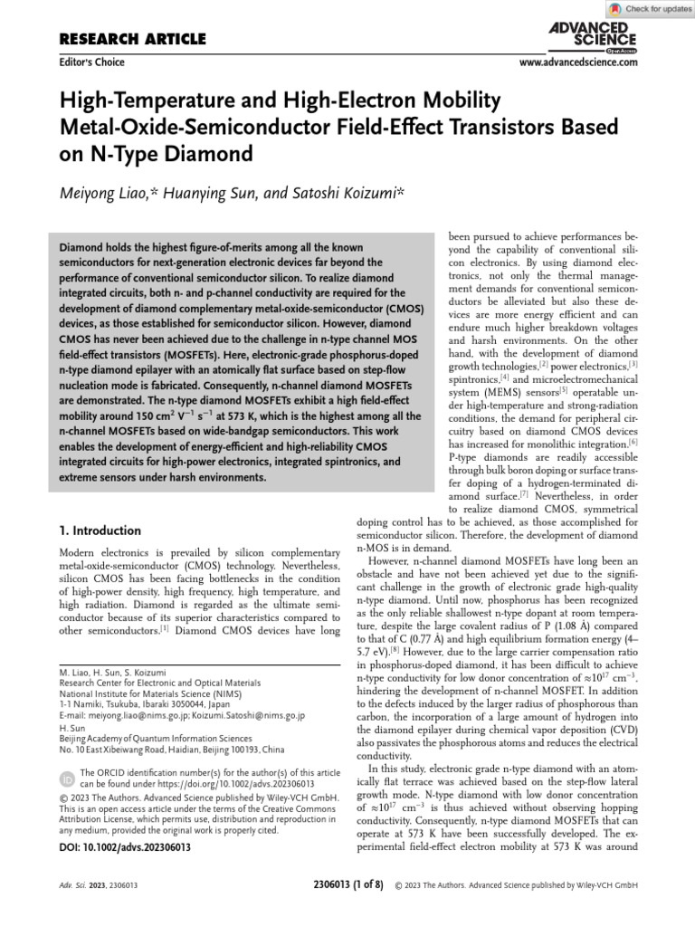 High-Performance N-Type Diamond MOSFETs | PDF | Mosfet | Field Effect ...