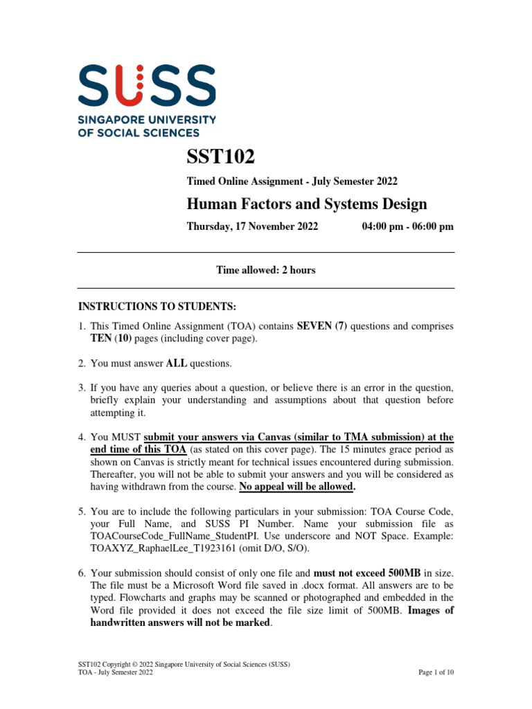 SST102e JUL 2022 TOA 1670485104282 | PDF | Memory | Cognition