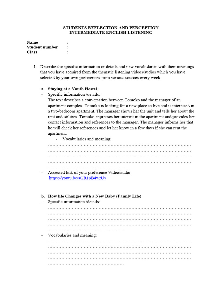 Student Reflections on English Listening | PDF | Communication ...
