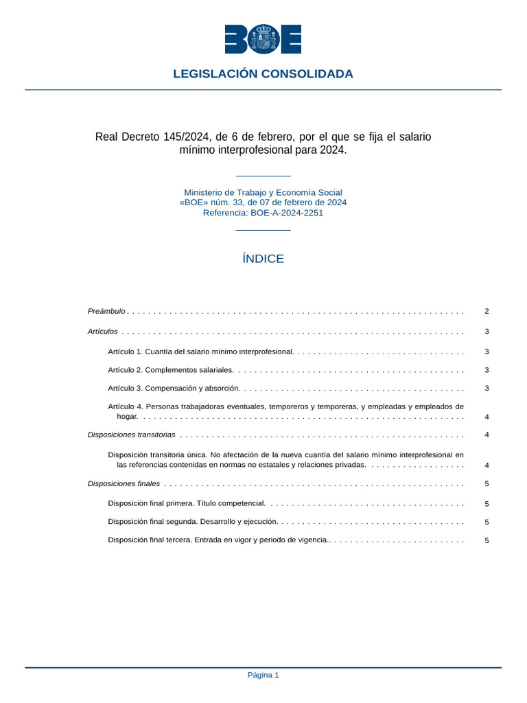 BOE A 2024 2251 Consolidado PDF Salario Salario mínimo