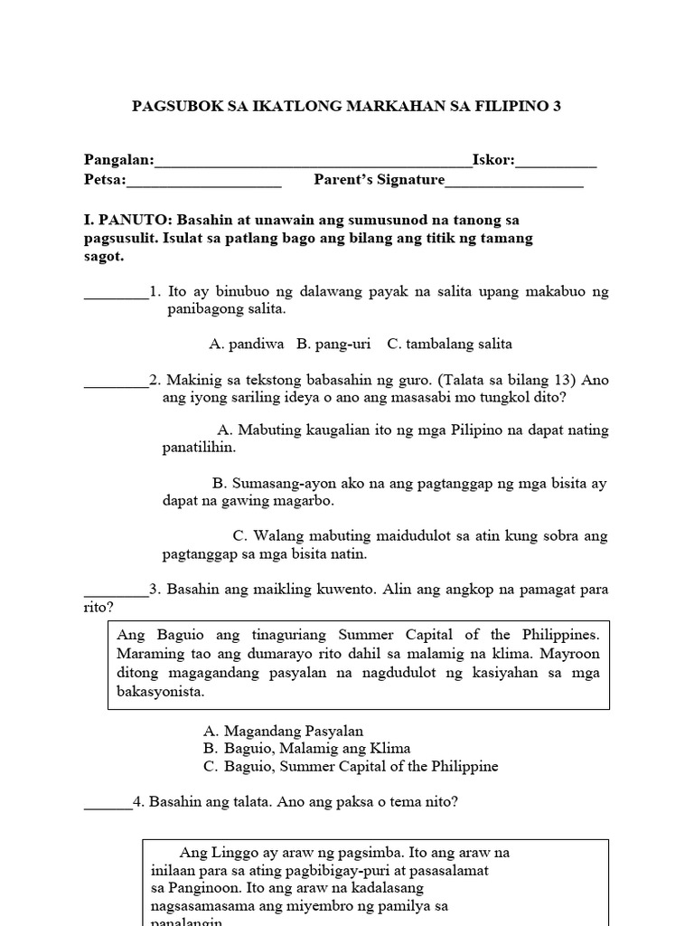 Checked FILIPINO PT Q3 | PDF