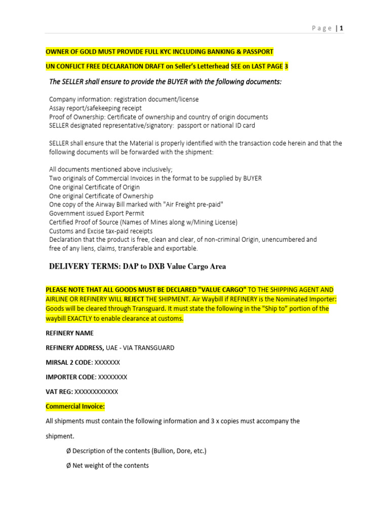 Gold Ownership and Shipping Documentation | PDF