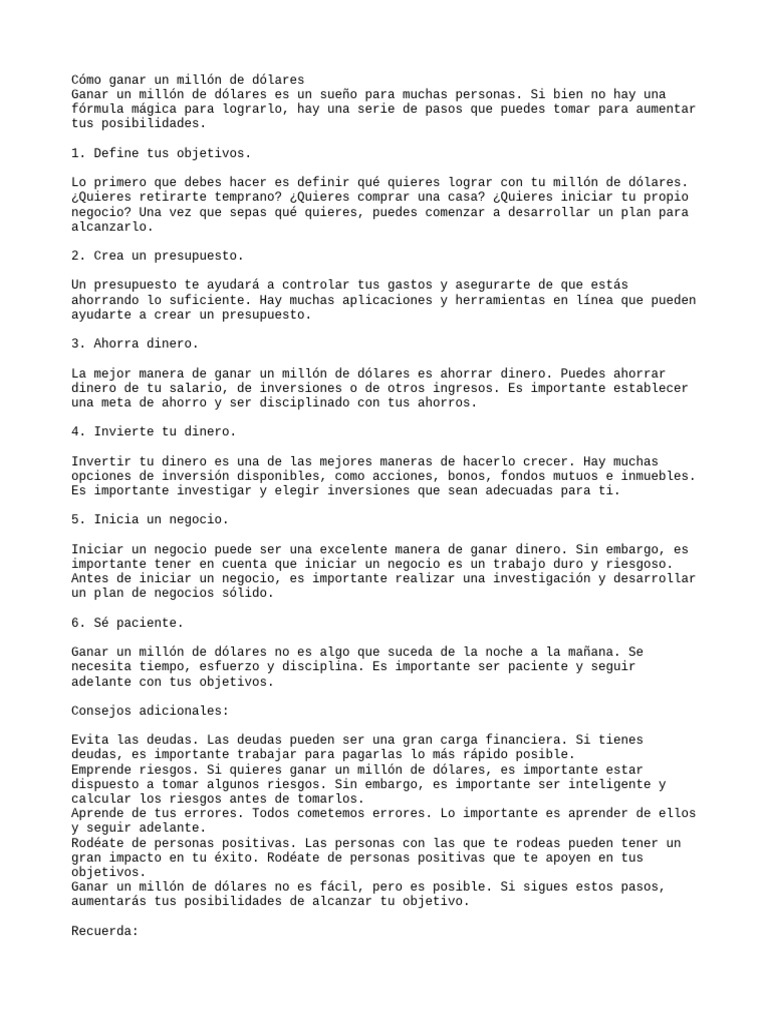 Como ganar un millon de dlls pdf presupuesto inversiones
