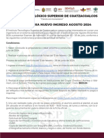 Convocatoria Nuevo Ingreso Agosto 2024