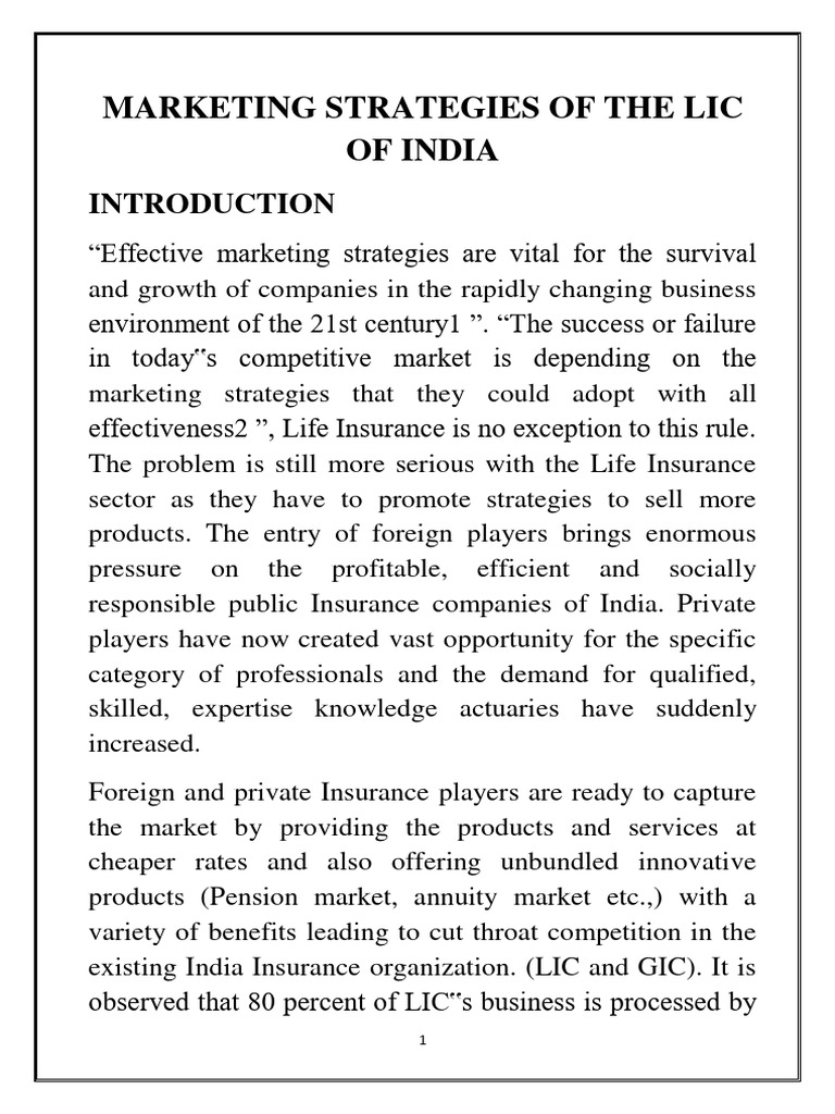 Marketing Strategy Of Lic Pdf Insurance Marketing