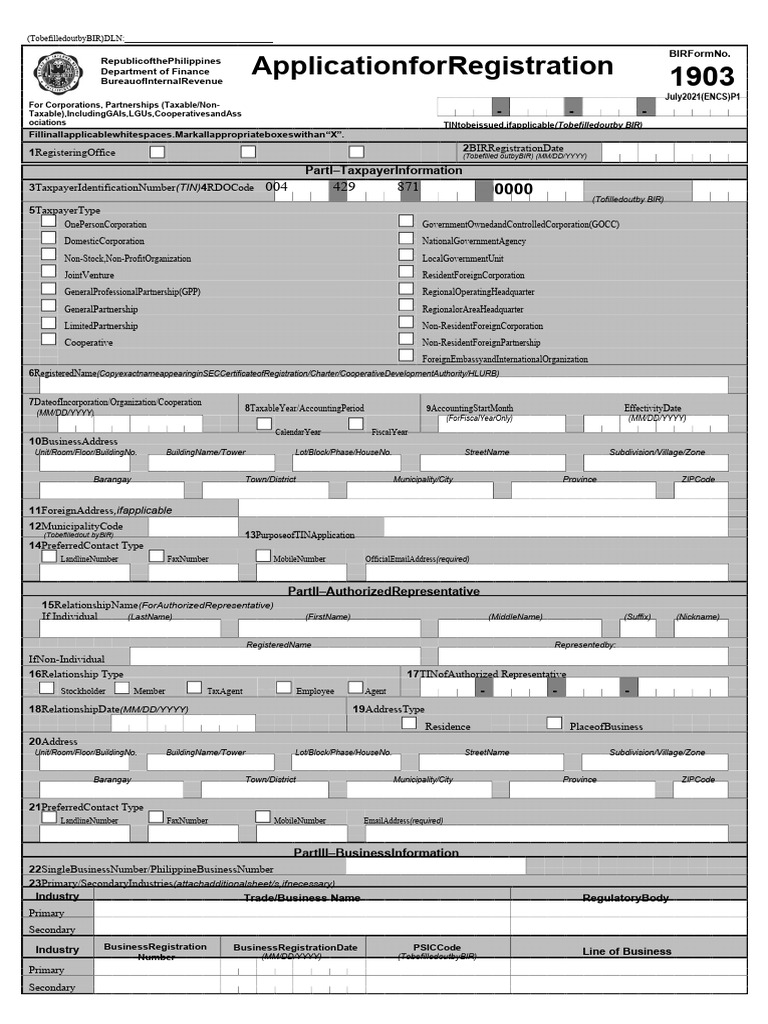 BIR Form 1903: Taxpayer Registration Guide | PDF | Taxation | Business