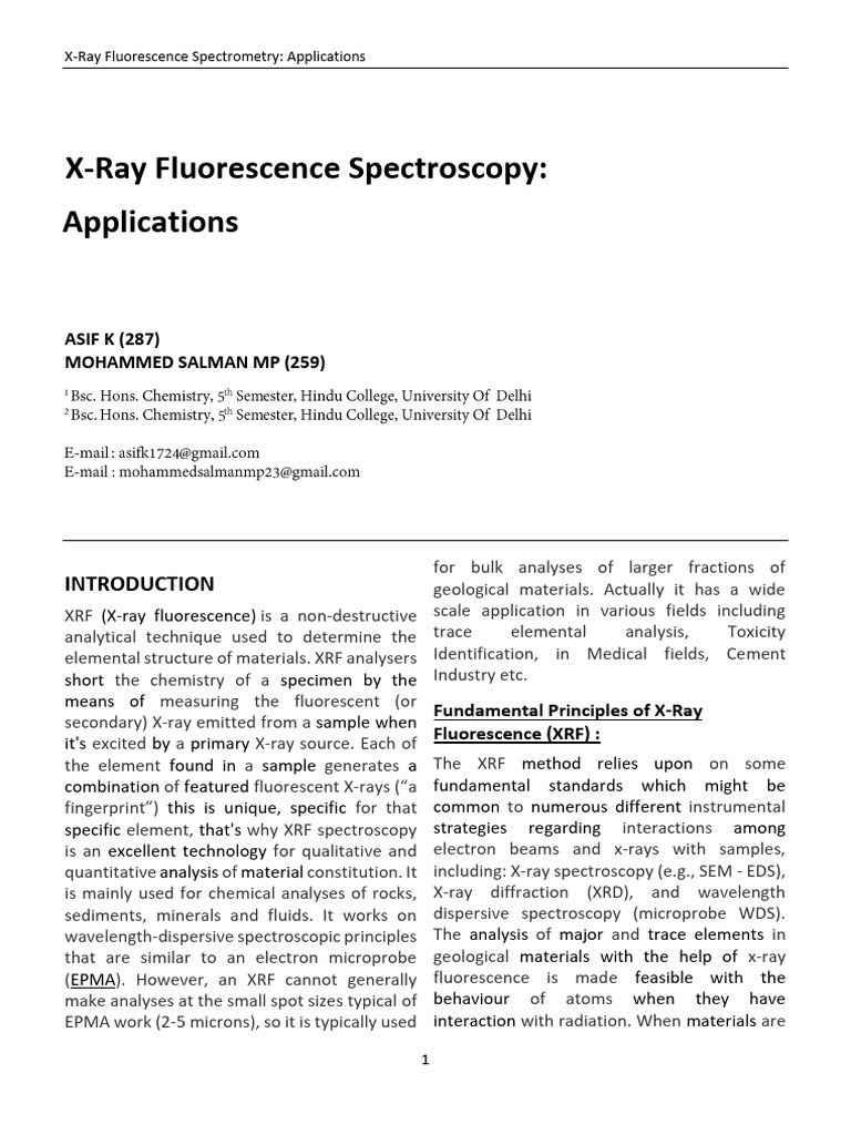 Exploring The Versatile Applications of XRay Fluorescence PDF