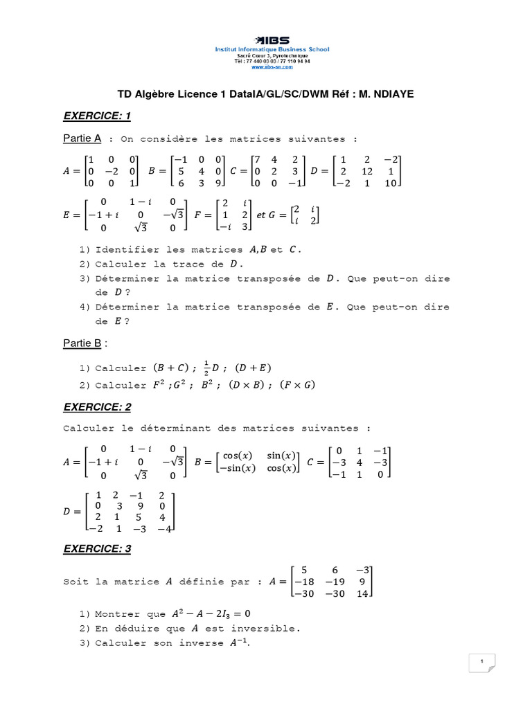 TD2 Algebre2 | PDF | Mathématiques | Théorie des opérateurs
