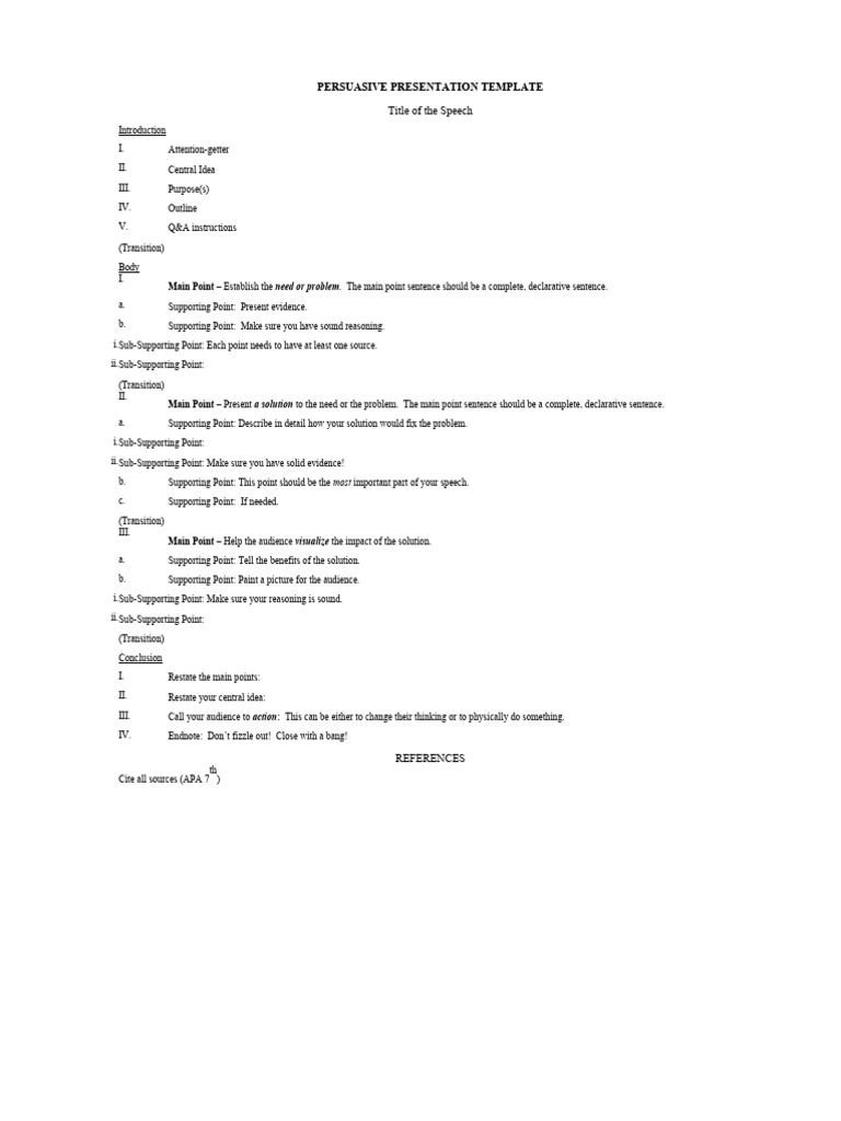 Persuasive Presentation Outline Template PDF