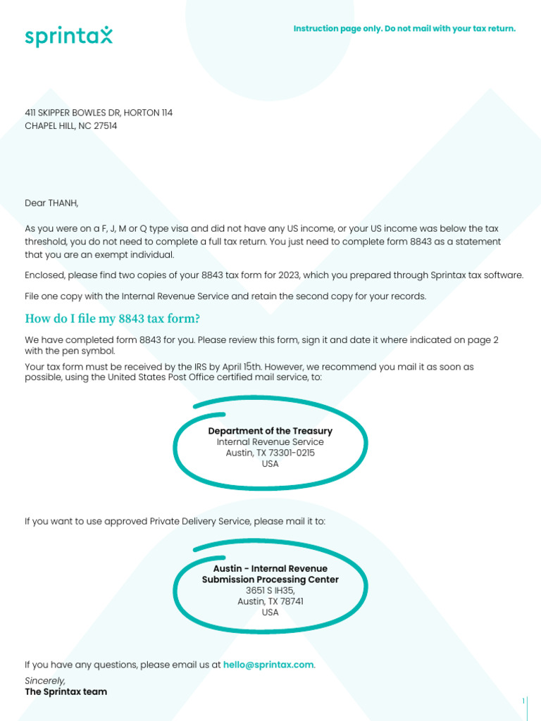 2023 Form 8843 Filing Instructions | PDF | Internal Revenue Service | Taxes