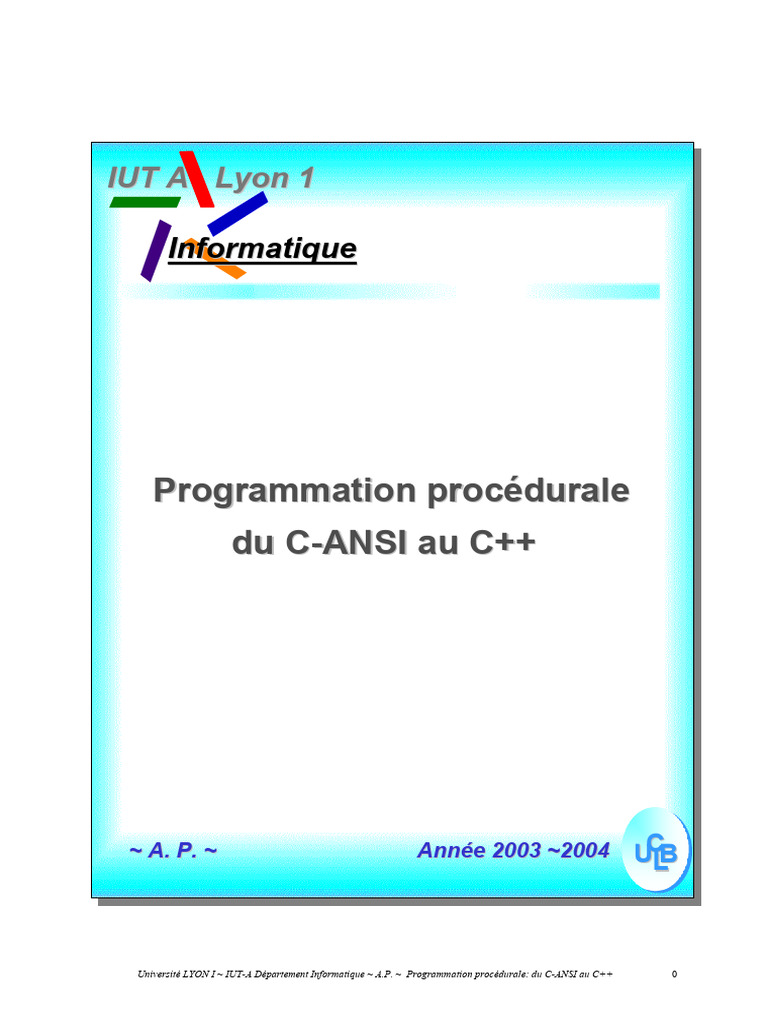 Programmation C-ANSI à C++ : Guide IUT | PDF | Structure de contrôle ...